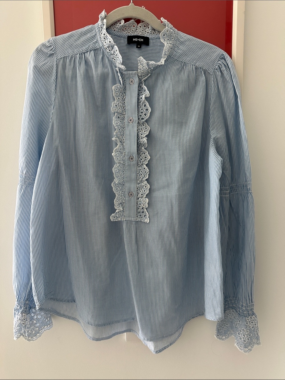 ME+EM Blue and White Striped Lace-Trim Top (US10/UK14)
